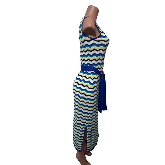 Ming Wang One Shoulder Column Maxi Dress Women's Size XS Chevron Knit NWT - Picture 2 of 13